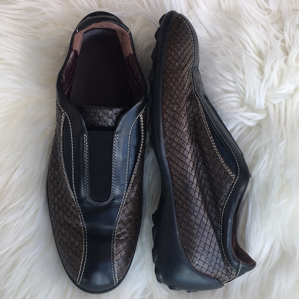 Tod’s Bronze Snakeskin Leather Slip On